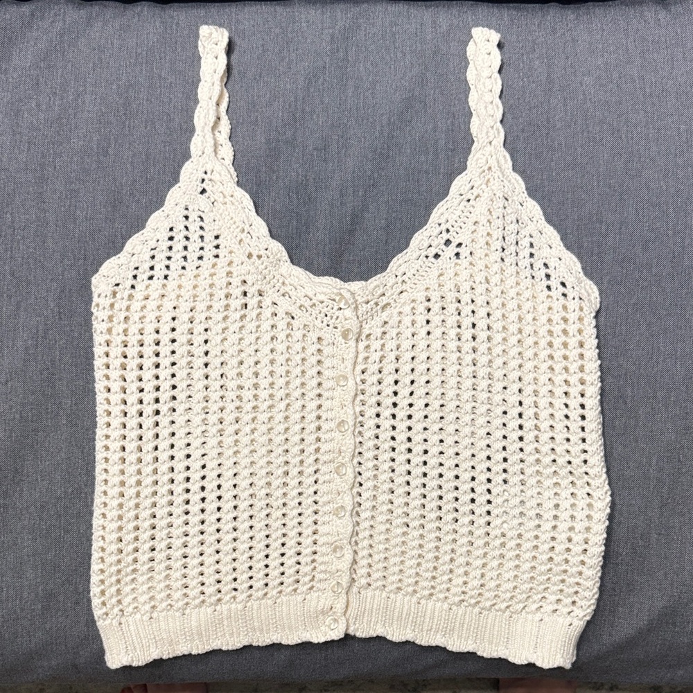 J. Crew Crochet Button Up Sweater Tank in Ivory Medium